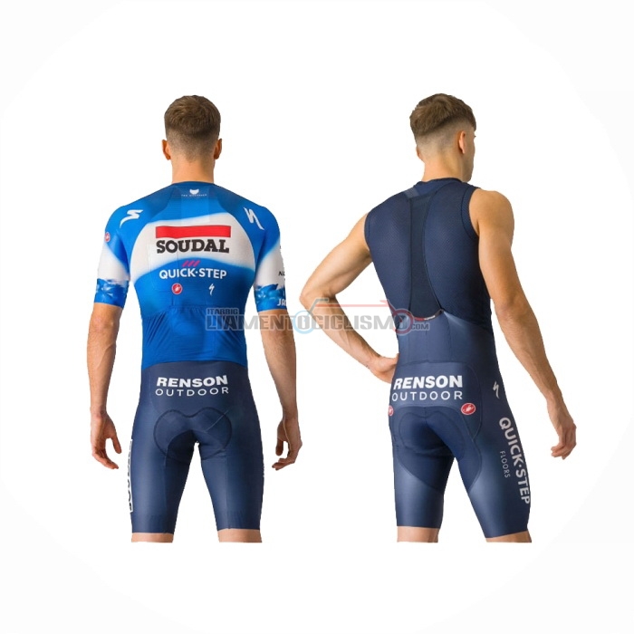 2024 Abbigliamento Ciclismo Deceuninck Quick Step Blu Bianco Manica Corta e Salopette
